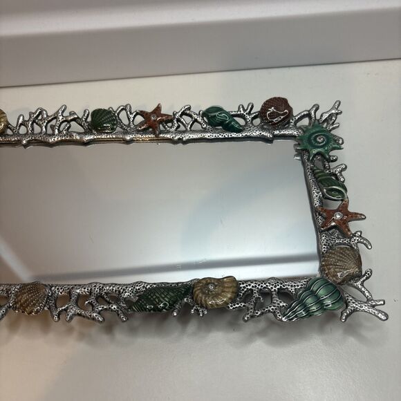 Nautical Pier One Tray Mirror Tray With Shells Beach Decor Coastal 10”x5.5” - Picture 3 of 8